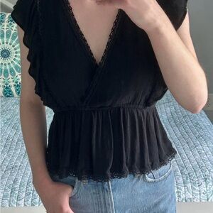 Abercrombie & Fitch Black Ruffled Wrap Blouse